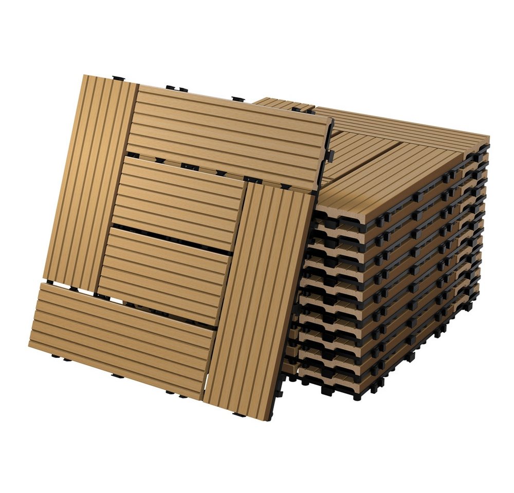 ECD Germany Terrassendielen WPC Terrassenfliesen mit Drainage und Klicksystem für Garten Balkon, BxL: je 30x30 cm, 22 mm Stärke, (11-St), Bodenbelag 1m²/11 Stück Teak rutschfest Balkonfliesen von ECD Germany