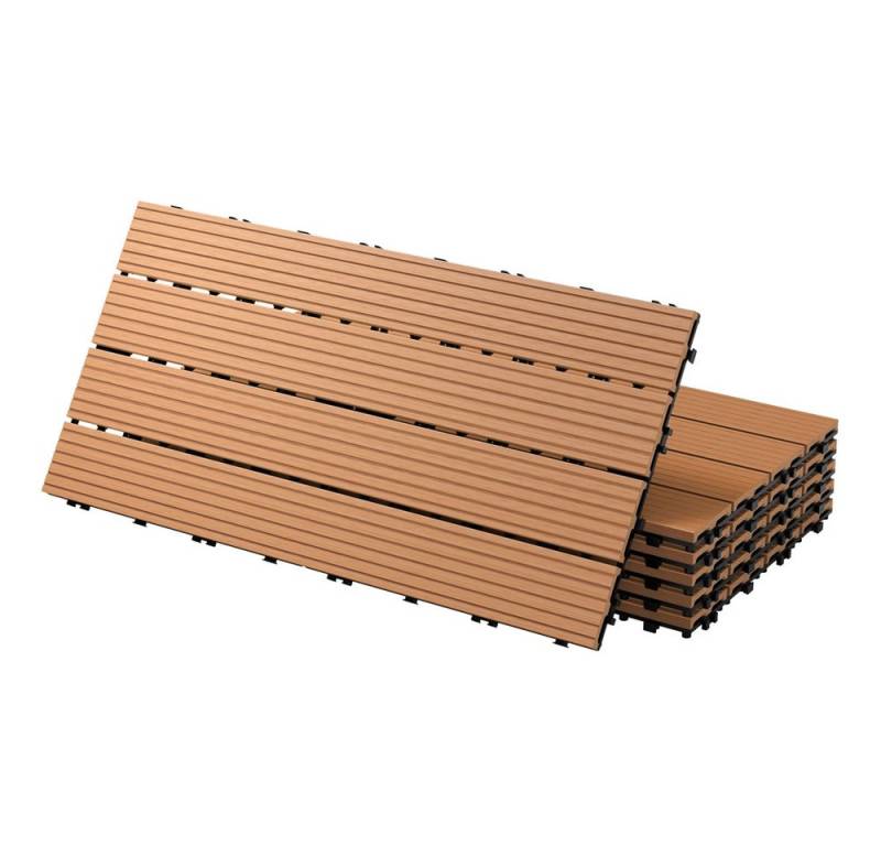 ECD Germany Terrassendielen WPC Terrassenfliesen mit Drainage und Klicksystem für Garten Balkon, BxL: je 30x60 cm, 22 mm Stärke, (12-St), Bodenbelag für 2m² Hellbraun rutschfest Balkonfliesen Klickfliesen von ECD Germany