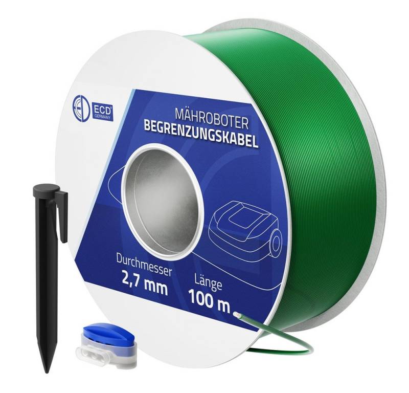 ECD Germany Universal Begrenzungsdraht aus Kupfer verzinnt für Mähroboter Begrenzungskabel, (1000 cm), Kabel für Rasenmäher Rasenroboter mit 350 Erdnägel von ECD Germany