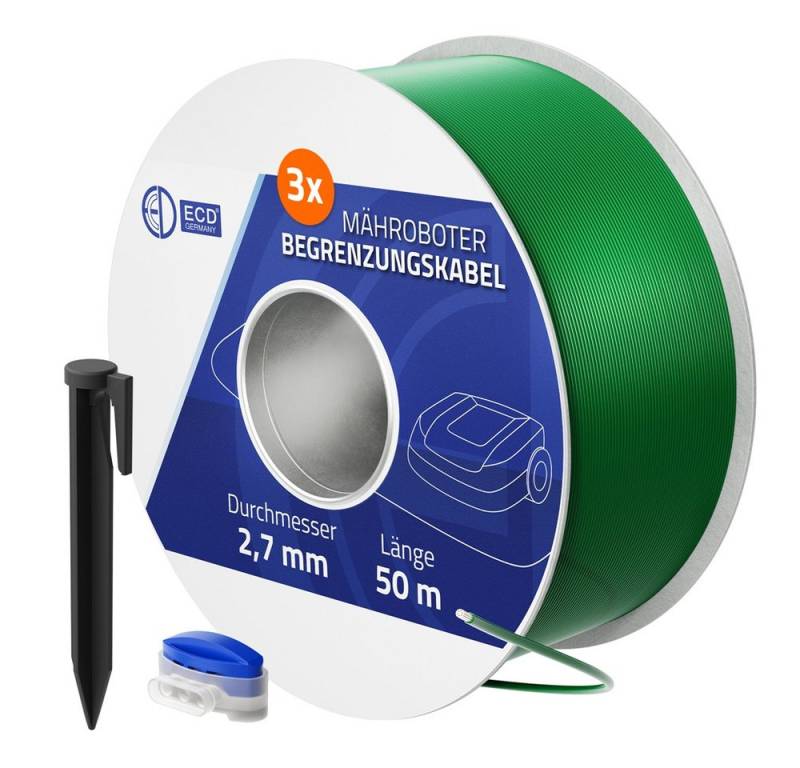 ECD Germany Universal Begrenzungsdraht aus Kupfer verzinnt für Mähroboter Begrenzungskabel, (15000 cm), Kabel für Rasenmäher Rasenroboter Grün mit 600 Erdnägel von ECD Germany