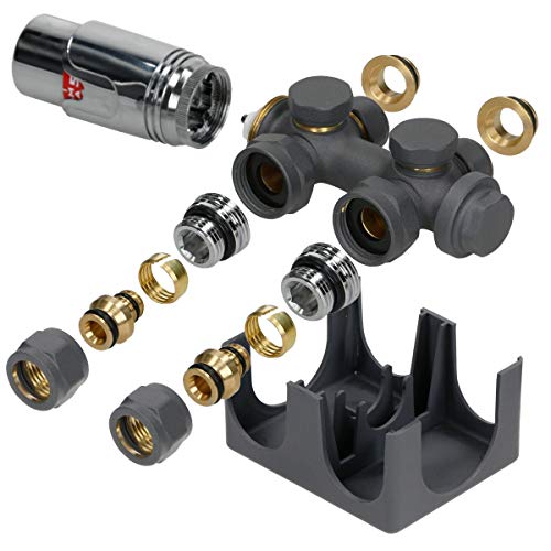 ECD Germany Ventil-Armaturen Set Multiblock Anthrazit Universal Eck- u. Durchgangsform mit Thermostatkopf für Badheizkörper mit Mittelanschluss - Anschlussgarnitur Heizkörper Universal mit Thermostat ECD Germany Ventil-Armaturen Set Multiblock Anthrazit Universal Eck- u. Durchgangsform mit Thermostatkopf für Badheizkörper mit Mittelanschluss - Anschlussgarnitur Heizkörper Universal mit Thermostat von ECD Germany