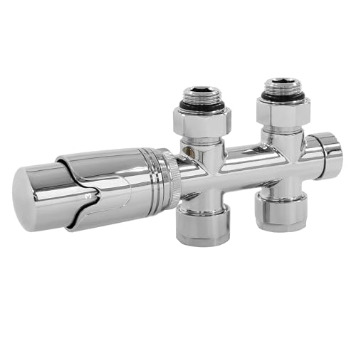 ECD Germany Ventil-Armaturen Set Multiblock Chrom Durchgangsform inkl. Thermostatkopf für Badheizkörper mit Mittelanschluss - Anschlussgarnitur Heizkörper Durchgang Rohre aus dem Boden mit Thermostat ECD Germany Ventil-Armaturen Set Multiblock Chrom Durchgangsform inkl. Thermostatkopf für Badheizkörper mit Mittelanschluss - Anschlussgarnitur Heizkörper Durchgang Rohre aus dem Boden mit Thermostat von ECD Germany