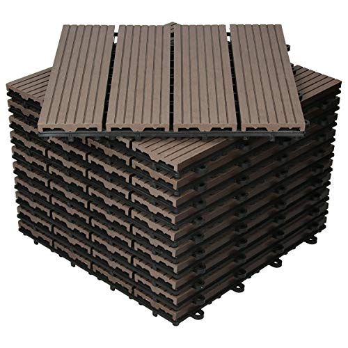 ECD Germany WPC Terrassenfliesen 30x30 cm 22er Spar Set für 2m² Dunkelbraun in Holzoptik für Garten Balkon Bodenbelag mit Drainage, Klicksystem Terrassendielen Balkonfliesen Klickfliesen Holzfliesen von ECD Germany