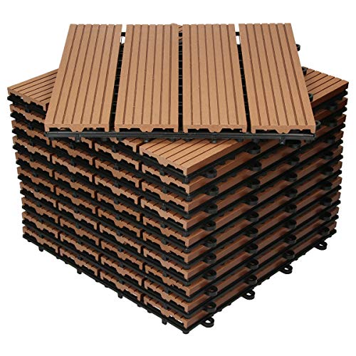 ECD Germany WPC Terrassenfliesen 30x30 cm 22er Spar Set für 2m² Hellbraun in Holzoptik für Garten Balkon Bodenbelag mit Drainage und Klicksystem Terrassendielen Balkonfliesen Klickfliesen Holzfliesen von ECD Germany