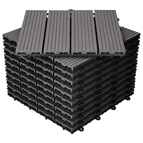 ECD Germany WPC Terrassenfliesen 30x30 cm 44er Spar Set für 4m² Anthrazit in Holzoptik für Garten Balkon Bodenbelag mit Drainage und Klicksystem Terrassendielen Balkonfliesen Klickfliesen Holzfliesen von ECD Germany