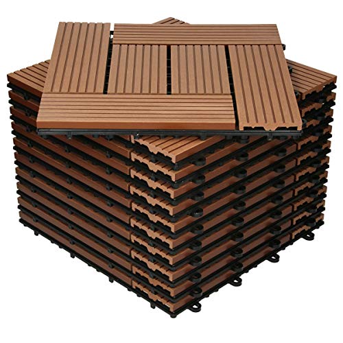 ECD Germany WPC Terrassenfliesen 30x30 cm 44er Spar Set für 4m² Hellbraun Mosaik Holzoptik für Garten Balkon Bodenbelag mit Drainage Klicksystem Terrassendielen Balkonfliesen Klickfliesen Holzfliesen von ECD Germany