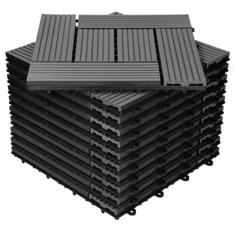 ECD Germany WPC Terrassenfliesen 30x30cm 33er Spar Set Anthrazit Holzoptik von ECD Germany