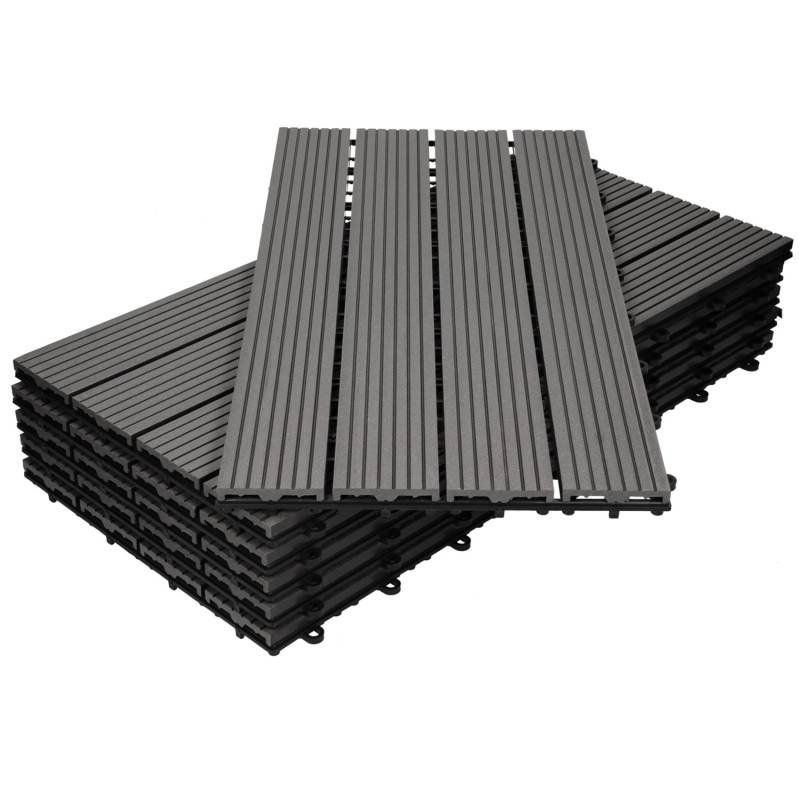 ECD Germany WPC Terrassenfliesen 60x30 cm 12er Spar Set Anthrazit in Holzoptik von ECD Germany