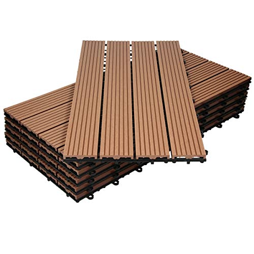 ECD Germany WPC Terrassenfliesen 60x30 cm 30er Spar Set für 5m² Hellbraun in Holzoptik für Garten Balkon Bodenbelag mit Drainage und Klicksystem Terrassendielen Balkonfliesen Klickfliesen Holzfliesen von ECD Germany