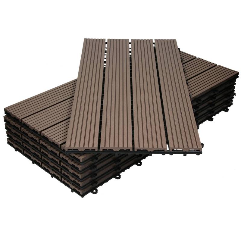 ECD Germany WPC Terrassenfliesen 60x30cm 18er Spar Set Dunkelbraun in Holzoptik von ECD Germany