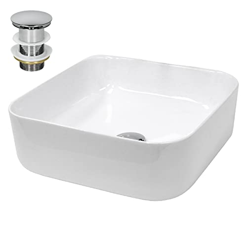 ECD Germany Waschbecken Waschtisch 390x390x140 mm Keramik Weiß inkl. Ablaufgarnitur für Waschbecken ohne Überlauf Aufsatzbecken Aufsatzwaschbecken Aufsatzwaschtisch Waschschale Spülbecken Becken ECD Germany Waschbecken Waschtisch 390x390x140 mm Keramik Weiß inkl. Ablaufgarnitur für Waschbecken ohne Überlauf Aufsatzbecken Aufsatzwaschbecken Aufsatzwaschtisch Waschschale Spülbecken Becken von ECD Germany