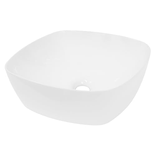 ECD Germany Waschbecken Waschtisch 405 x 405 x 140 mm aus Keramik Weiß - Aufsatzbecken Aufsatzwaschbecken Handwaschbecken Aufsatzwaschtisch Spülbecken Becken Wasserfall Waschschale Waschschüssel von ECD Germany