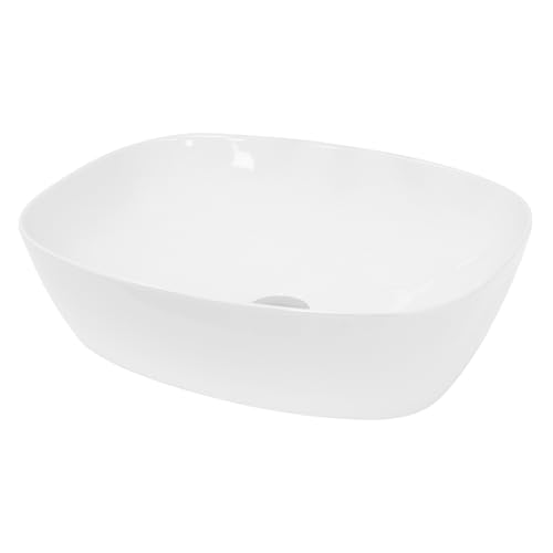 ECD Germany Waschbecken Waschtisch 505 x 385 x 135 mm aus Keramik Weiß Aufsatzbecken Aufsatzwaschbecken Handwaschbecken Aufsatzwaschtisch Spülbecken Becken Wasserfall Waschschale Waschschüssel von ECD Germany
