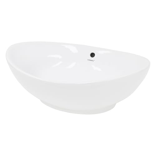 ECD Germany Waschbecken Waschtisch 590x390x200 mm Weiß aus Keramik Oval - Aufsatzbecken Aufsatzwaschbecken Handwaschbecken Aufsatzwaschtisch Spülbecken Becken Wasserfall Waschschale Waschschüssel von ECD Germany