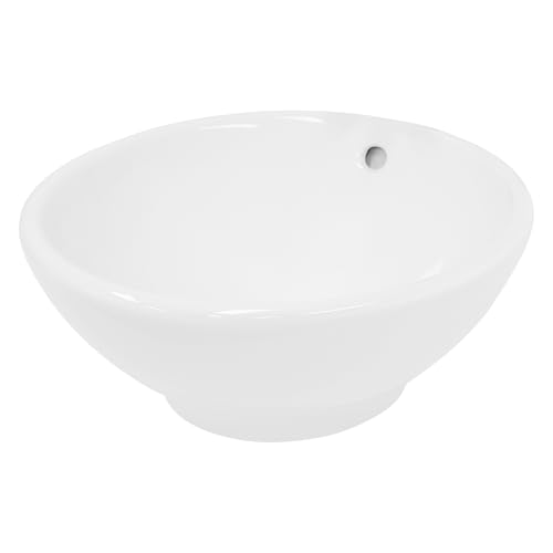 ECD Germany Waschbecken Waschtisch Ø 420 x 170 mm aus Keramik Rund Weiß - Aufsatzbecken Aufsatzwaschbecken Handwaschbecken Aufsatzwaschtisch Spülbecken Becken Wasserfall Waschschale Waschschüssel von ECD Germany
