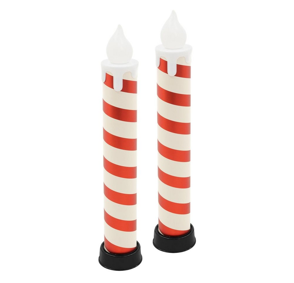 ECD Germany Weihnachtsfigur 2er Set LED Kerze Außen Weiß-Rot 82cm Zuckerstange Warmweiß Dekokerze (2 St), XXL LED Weihnachtskerze Batteriebetrieben/Timer Leuchtkerze Stabkerze von ECD Germany