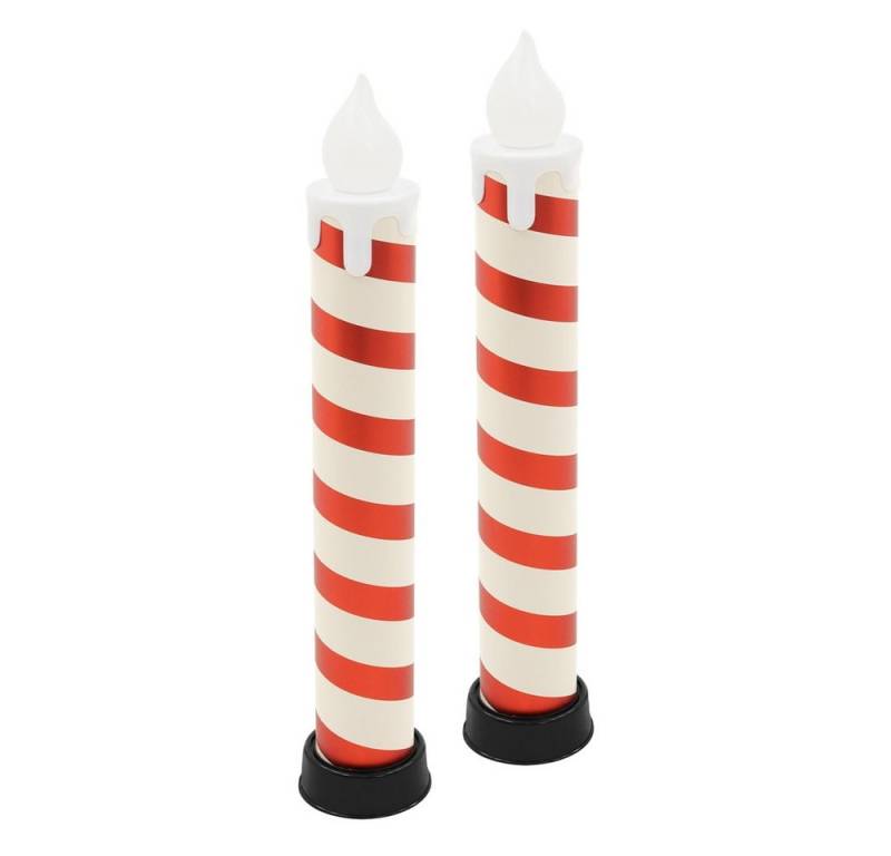 ECD Germany Weihnachtsfigur 2er Set LED Kerze Außen Weiß-Rot 82cm Zuckerstange Warmweiß Dekokerze (2 St), XXL LED Weihnachtskerze Batteriebetrieben/Timer Leuchtkerze Stabkerze von ECD Germany