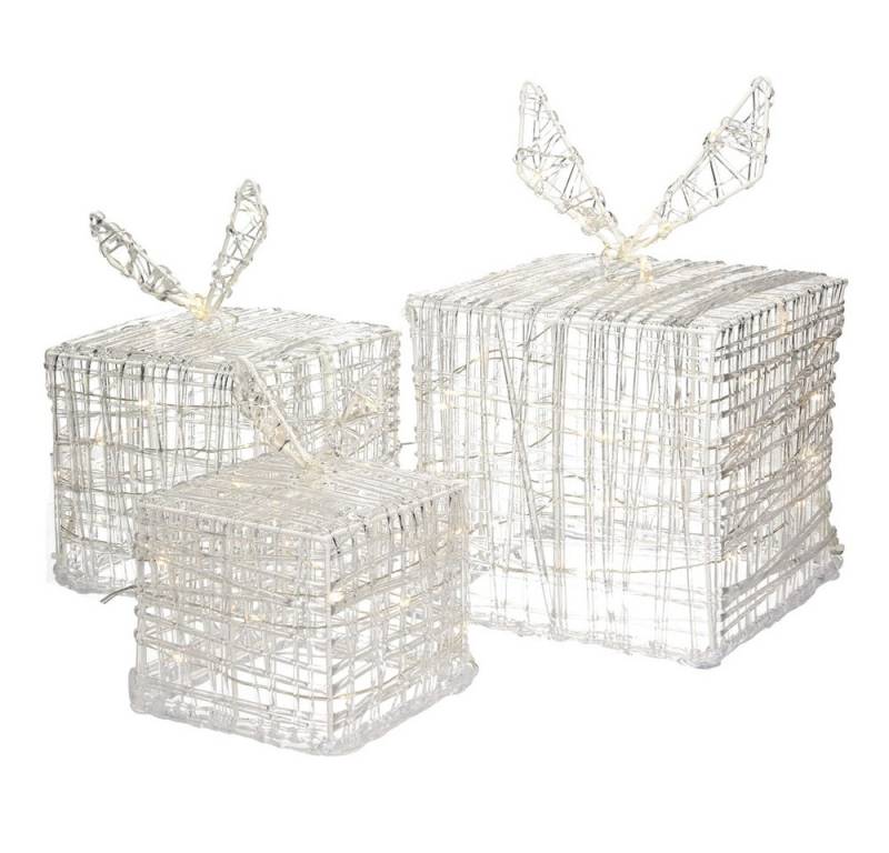 ECD Germany Weihnachtsfigur LED Dekolicht Weihnachtsdekoration Geschenkboxen Weihnacht Dekoobjekt (3er Set), Lichtergeschenkboxen mit 90 LEDs für Innen & Außen IP44 Warmweiß von ECD Germany