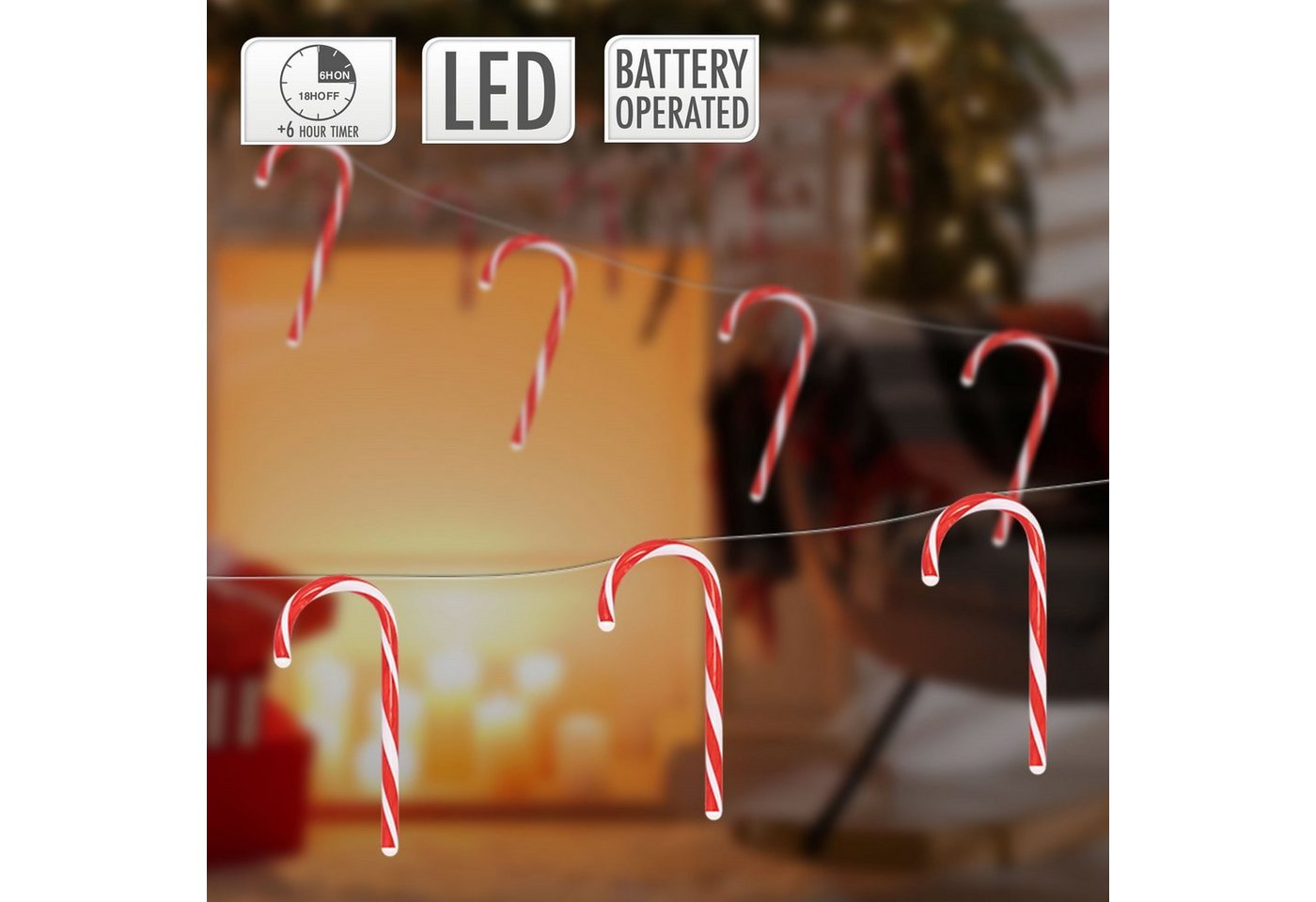 ECD Germany Weihnachtsfigur LED Lichterkette Weihnachten Deko Beleuchtung Zuckerstäbe Candy Cane, 7 Zuckerstangen 28 LEDs Warmweiß 330cm batteriebetrieben mit Timer von ECD Germany