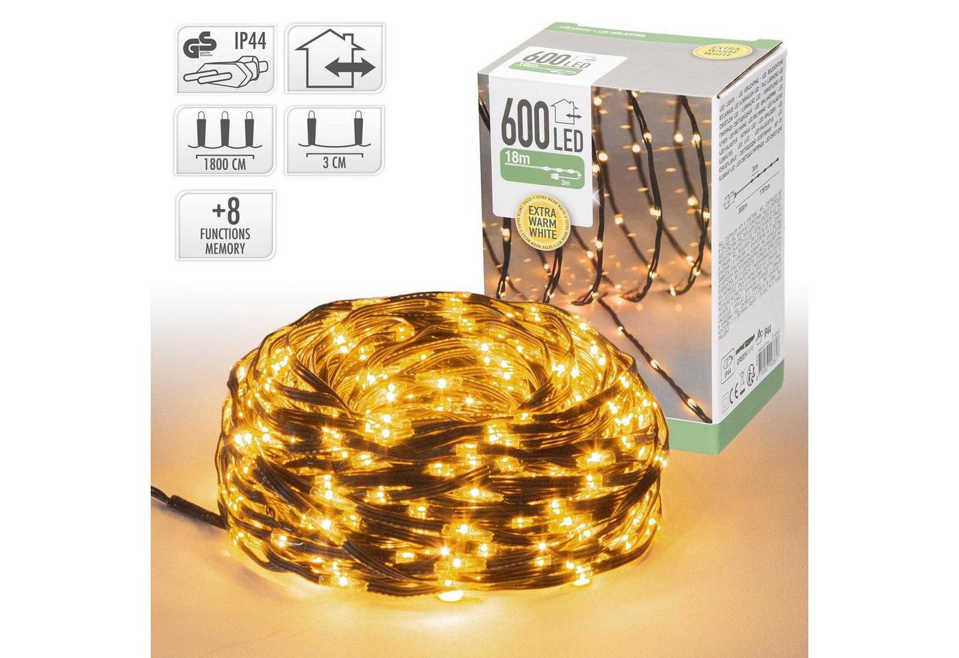 ECD Germany Weihnachtsfigur LED Micro Cluster Lichterkette Weihnachtsbeleuchtung Weihnachten, Warmweiß 18m 600 LEDs Extra 8 Funktionen Strombetrieb IP44 Wasserdicht von ECD Germany