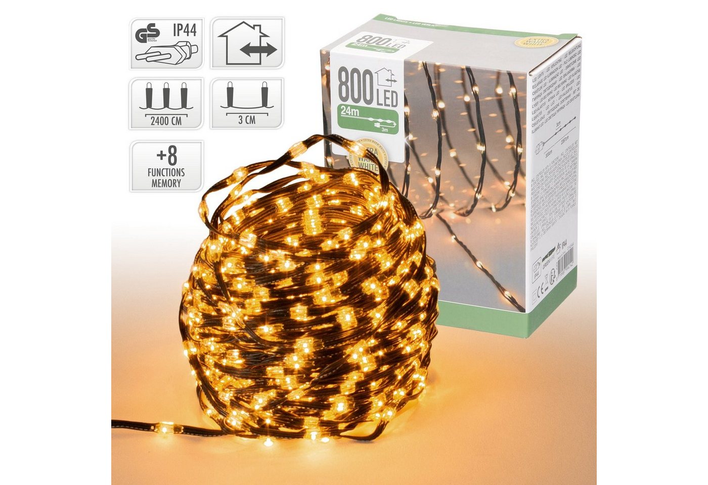 ECD Germany Weihnachtsfigur LED Micro Cluster Lichterkette Weihnachtsbeleuchtung Weihnachten, 24m 800 LEDs Extra Warmweiß 8 Funktionen Strombetrieb IP44 Wasserdicht von ECD Germany