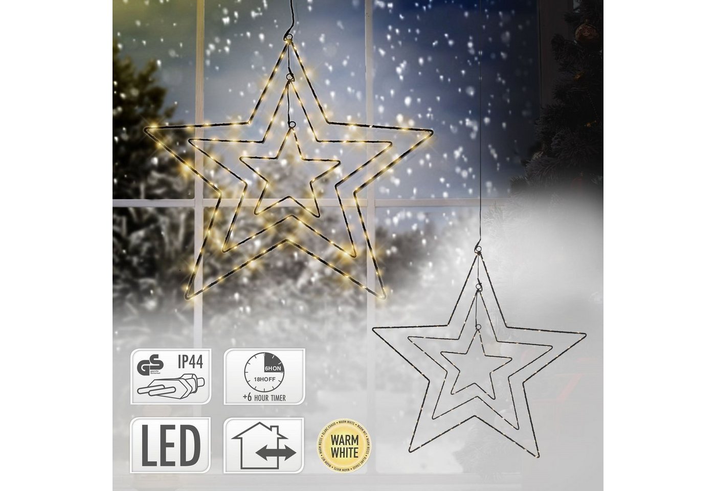 ECD Germany Weihnachtsfigur LED-Weihnachtsstern Weihnachten LED Stern Weihnachtsdeko Fensterdeko, LED mit 126 warmweiß 3 in 1 20/41/60cm Innen/Außen IP44 Timer von ECD Germany