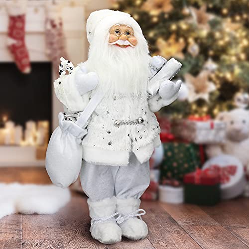 ECD Germany Weihnachtsmann aus Polyresin, 24 x 14 x 47 cm, Weiß, Winter, Tischdeko, Winterdeko, Weihnachten, Figur, Dekoration, Santa Claus, Nikolaus, Deko-Figur, Weihnachtsdekoration von ECD Germany