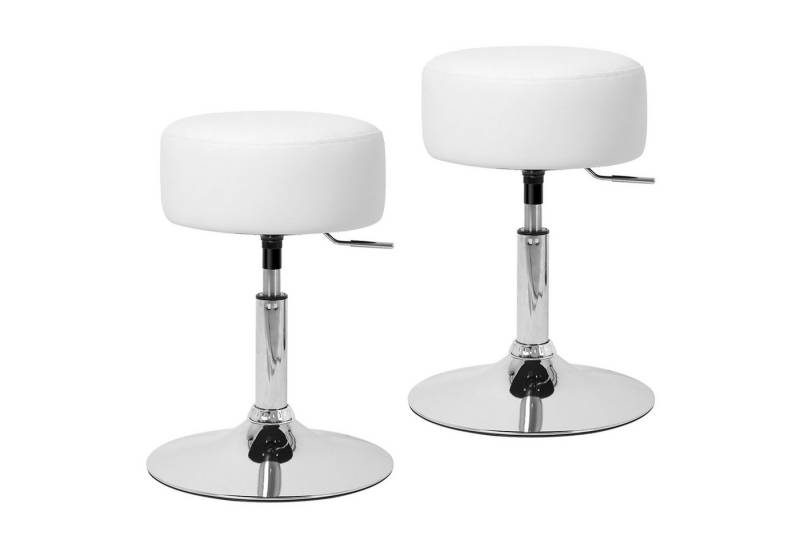 ML-DESIGN Hocker Schminkhocker ergonomisch mit Kunstleder-Bezug aus verchromtem Stahl (2 St), Sitzhocker höhenverstellbar Weiß Polsterhocker Drehhocker von ECD Germany