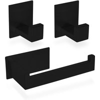 1x Toilettenpapierhalter + 2x Handtuchhaken Badezimmerset selbstklebend Schwarz von ECENCE