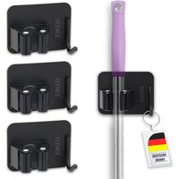 Ecence - 4x Gerätehalter Besenhalter Selbstklebend Schwarz Werkzeug-Halterung Edelstahl von ECENCE