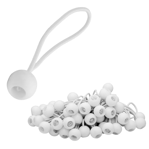 ECENCE 100x Spanngummi, Planenspanner Set, Expanderschlingen mit Kunststoff-Kugel, Zeltgummis für Planen, Pavillons, Zelte, Starke Spannkraft Weiss von ECENCE