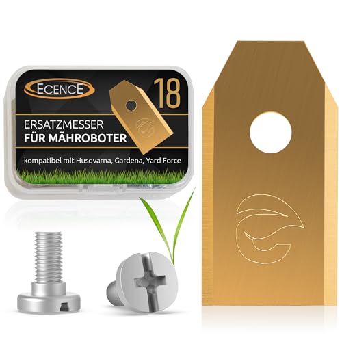 ECENCE Ersatzmesser für Mähroboter 18 Stück - inkl. Schrauben - hochwertige Ersatzklingen für Rasenroboter kompatibel mit Husqvarna Automower, Gardena, McCulloch ROB, Flymo, Yardforce von ECENCE