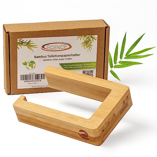ECENCE Toilettenpapierhalter Holz - selbstklebend ohne Bohren - stilvoller Klopapierhalter - Klorollenhalter für das WC aus Bambus im harmonischen Naturdesign von ECENCE