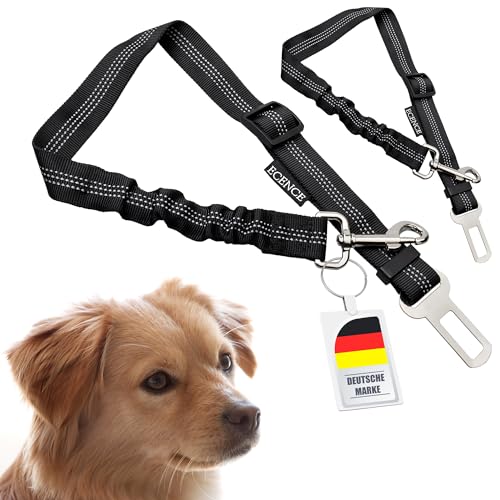 ECENCE Hundegurt fürs Auto - Verstellbarer Anschnallgurt - 2 Stück - Hundesicherheitsgurt mit elastischem Dämpfungssystem - geeignet für kleine & mittlere Hunde & alle Autotypen von ECENCE