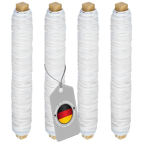 ECENCE 4X Blumendraht verzinkt, 0,65mm Wickeldraht lose auf Holzwickel, Gartendraht zur Befestigung von Blumen und Pflanzen, Bindedraht Garten 35m Weiss von ECENCE