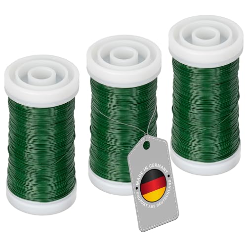 ECENCE Blumendraht 3x Myrtendraht geglüht aus Eisen in der Farbe Grün Basteldraht, Blumenbindedraht, Wickeldraht Bindedraht je Rolle 100m von ECENCE