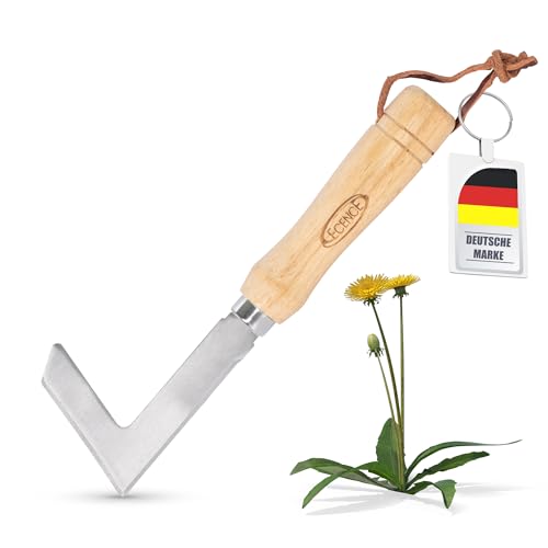 ECENCE Fugenkratzer, Unkrautstecher Edelstahl, Fugenmesser zum Entfernen von Moos & Unkraut, Unkrautkratzer mit Holzgriff, 23cm von ECENCE