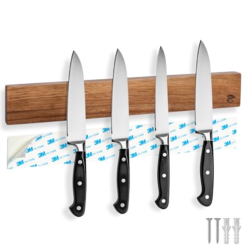 ECENCE Magnetleiste Messer aus edlem Akazienholz - 40cm - Messerhalter zum Kleben oder Schrauben, magnetische Messerleiste mit extra starkem Magnet von ECENCE