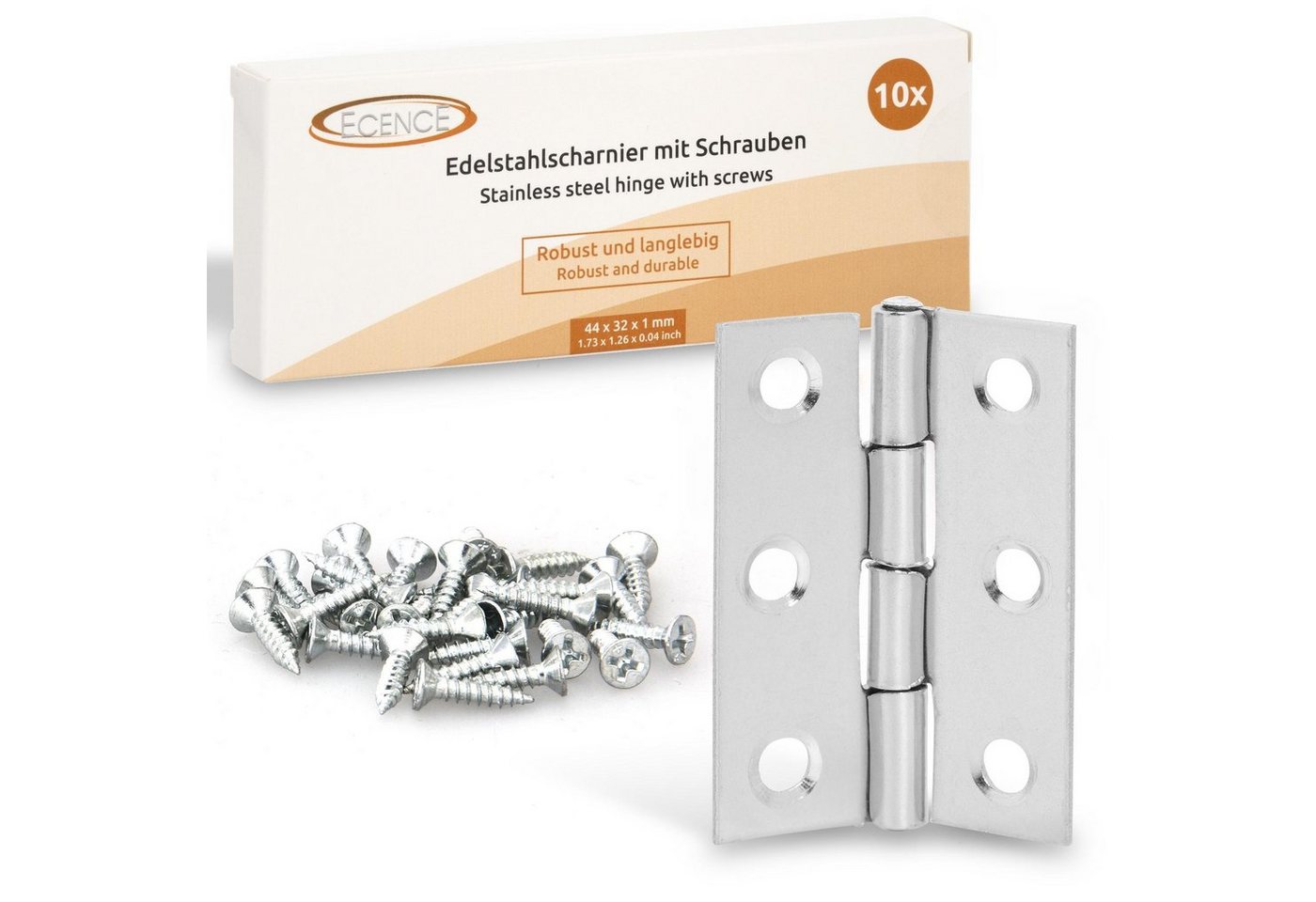 ECENCE Montageband 10x Edelstahl Scharnier (44x32x1mm / mit Schrauben (10 St) von ECENCE