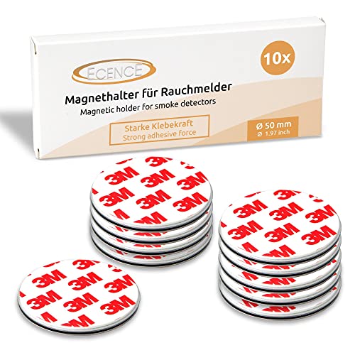 ECENCE Rauchmelder Magnethalter 10 Stück Selbstklebende Magnethalterung für Rauchmelder Ø 50mm schnelle & sichere Montage ohne Bohren und Schrauben für alle Feuermelder und Rauchwarnmelder von ECENCE