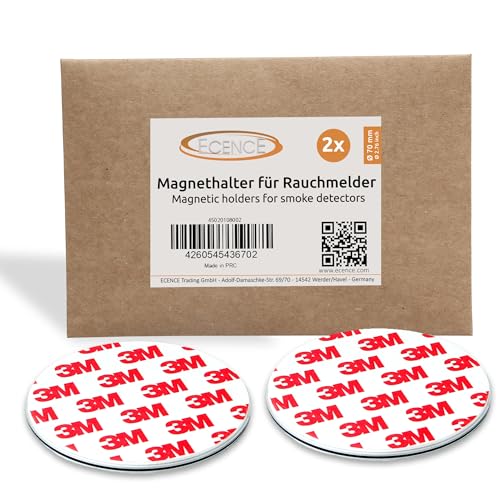 ECENCE Rauchmelder Magnethalter 2 Stück selbstklebende Magnethalterung für Rauchmelder Ø 70mm schnelle & sichere Montage ohne Bohren und Schrauben für alle Feuermelder und Rauchwarnmelder von ECENCE