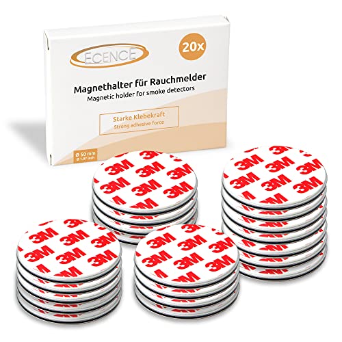 ECENCE Rauchmelder Magnethalter 20 Stück selbstklebende Magnethalterung für Rauchmelder Ø 50mm schnelle & sichere Montage ohne Bohren und Schrauben für alle Feuermelder und Rauchwarnmelder von ECENCE