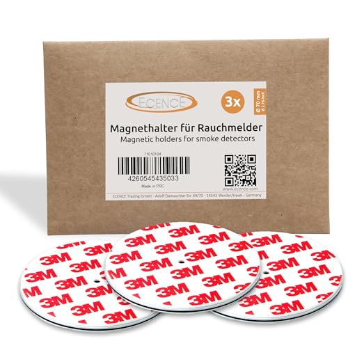 ECENCE Rauchmelder Magnethalter 3 Stück Selbstklebende Magnethalterung für Rauchmelder Ø 70mm schnelle & sichere Montage ohne Bohren und Schrauben für alle Feuermelder und Rauchwarnmelder von ECENCE