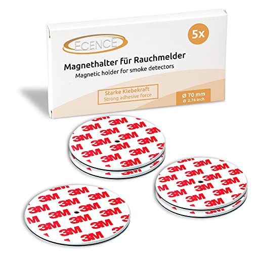 ECENCE Rauchmelder Magnethalter 5 Stück Selbstklebende Magnethalterung für Rauchmelder Ø 70mm schnelle & sichere Montage ohne Bohren und Schrauben für alle Feuermelder und Rauchwarnmelder von ECENCE