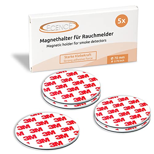 ECENCE Rauchmelder Magnethalter 5 Stück selbstklebende Magnethalterung für Rauchmelder Ø 70mm schnelle & sichere Montage ohne Bohren und Schrauben für alle Feuermelder und Rauchwarnmelder von ECENCE