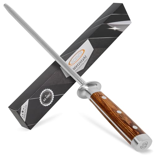 ECENCE Wetzstahl Messerschärfer aus Edelstahl (65HRC), Profi Messerschleifer für Küchenmesser, Schleifstab mit Holzgriff, 39cm von ECENCE