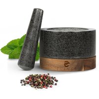 Ecence - Mörser mit Stößel aus Granit & Holz Gewürzmörser Mortar and Pestle Ø11cm von ECENCE