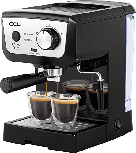 ECG Hebel-Kaffeemaschine – Espresso – Cappuccino – Druckpumpe 20 bar – Tassenheizung – schwarz ESP 20101 Black von ECG