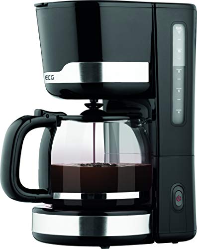 ECG Kaffeemaschine – Filterkaffee – Tee – 12 Tassen – 1,5 Liter – Schalter mit LED-Anzeige – Anti-Tropf-Funktion – schwarz KP 2115 Black von ECG