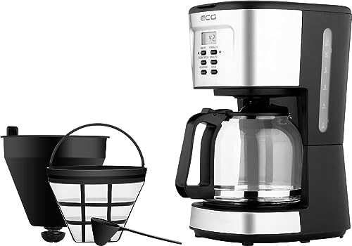 ECG KP 2125 Supreme,Drip-brew coffee machine,LCD display,Elegant glass carafe with 1.5 l, Schwarz/Edelstahl von ECG